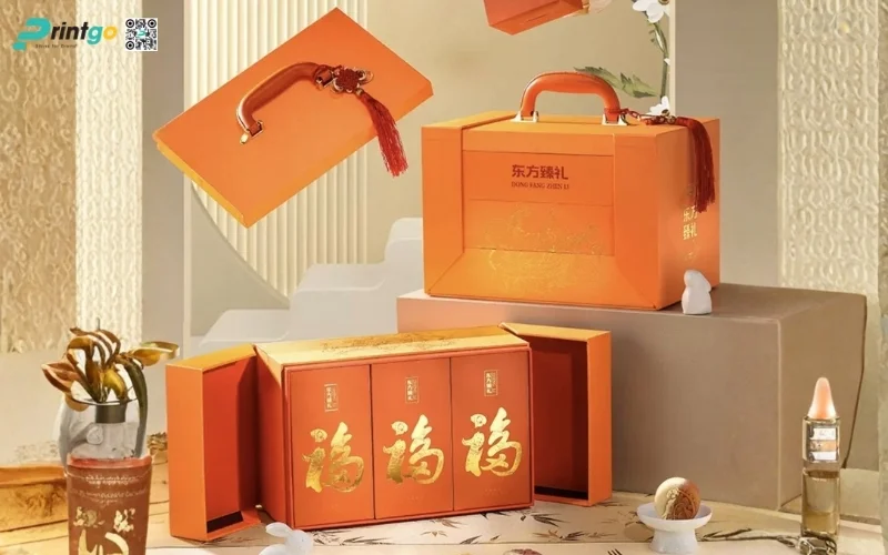 Mẫu hộp quà tết bằng da có quai xách