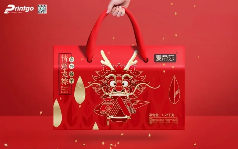 Mẫu hộp quà tết có quai xách bằng vải