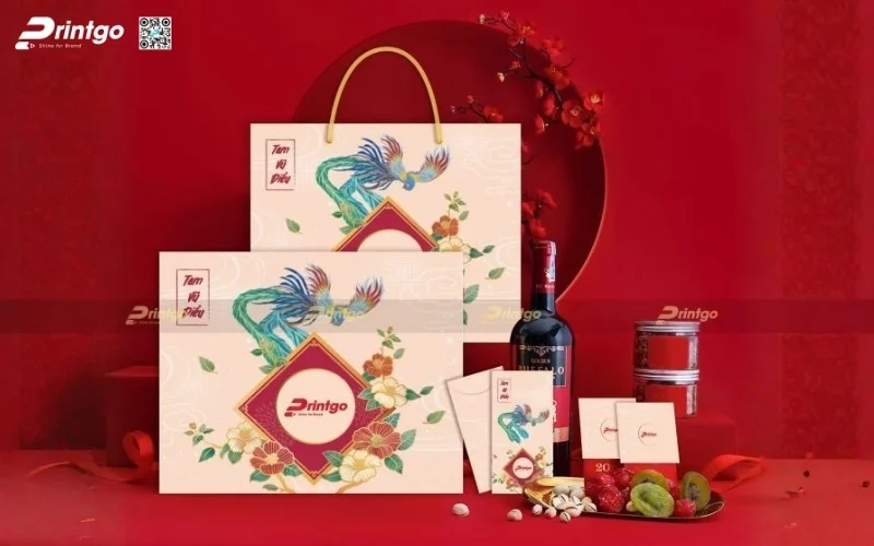 Mẫu hộp quà tết có rượu vang sang trọng
