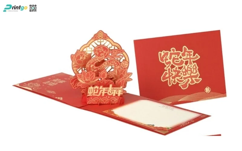 Mẫu thiệp chúc tết 3D đẹp màu đỏ may mắn