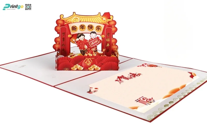 Mẫu thiệp chúc tết 3D đẹp màu đỏ may mắn