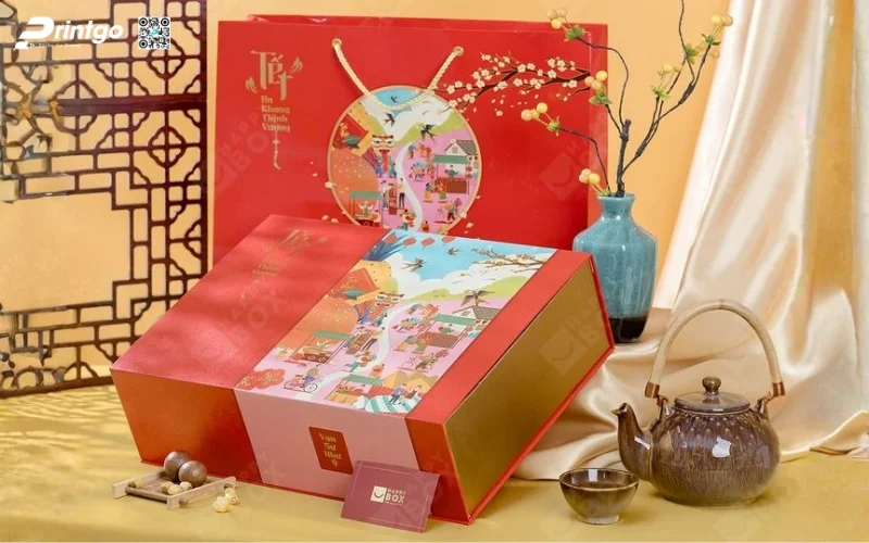 Mẫu hộp quà Tết khách sạn quy cách nam châm nắp lật