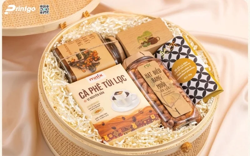 Những mẫu hộp quà tết mây tre đan hình tròn