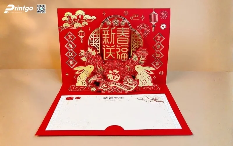 Mẫu thiệp chúc tết 3D đẹp màu đỏ may mắn