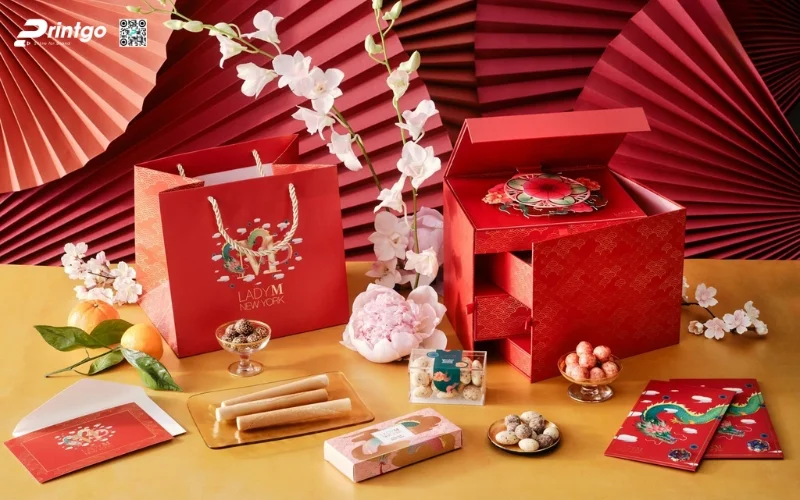 Mẫu hộp quà tết đẹp sang trọng dạng 2 tầng