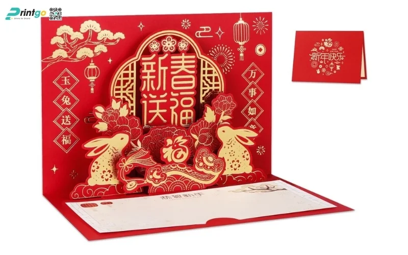 Mẫu thiệp chúc tết 3D đẹp màu đỏ may mắn