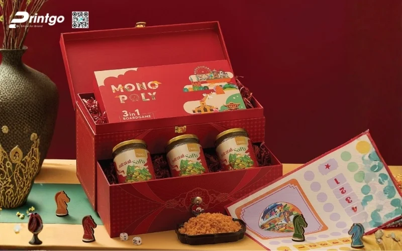 Hộp quà tết premium có hoạ tiết Á Đông 