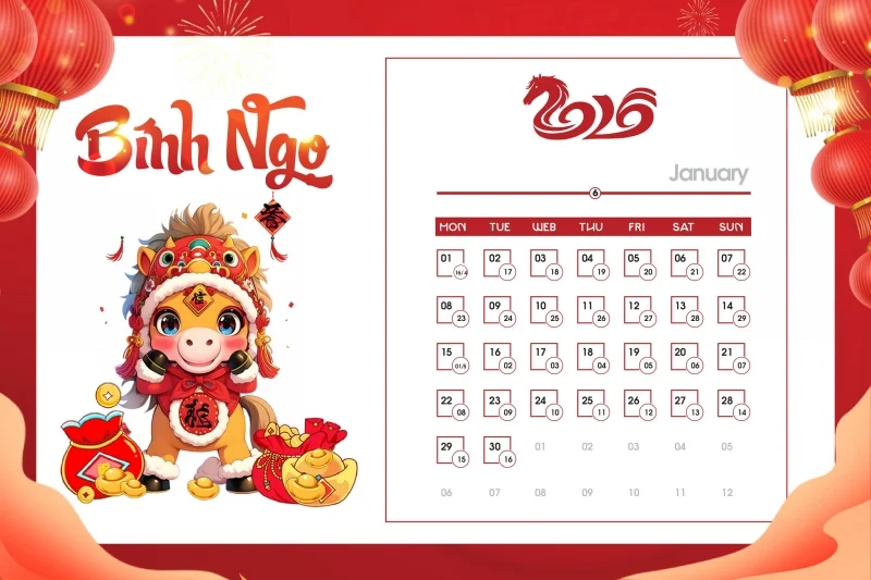 Tải ngay bộ số lịch 2026 vector ngựa dễ thương - Tháng 6