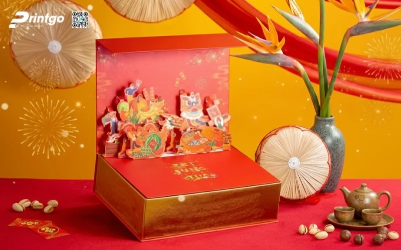 Hộp quà tết premium có hoạ tiết Á Đông 