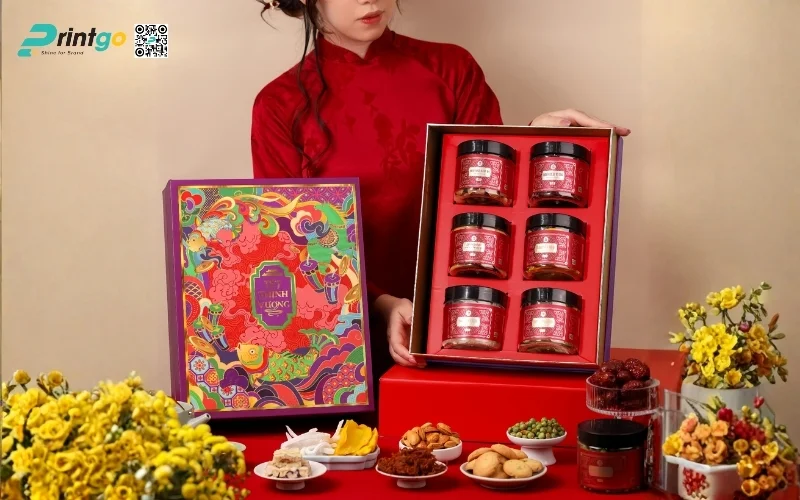 Hộp quà tết premium có hoạ tiết Á Đông 