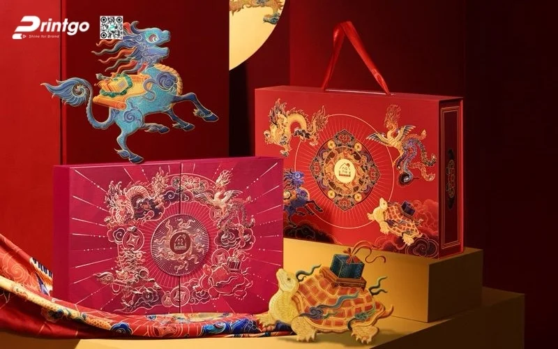 Hộp quà tết premium có hoạ tiết Á Đông 