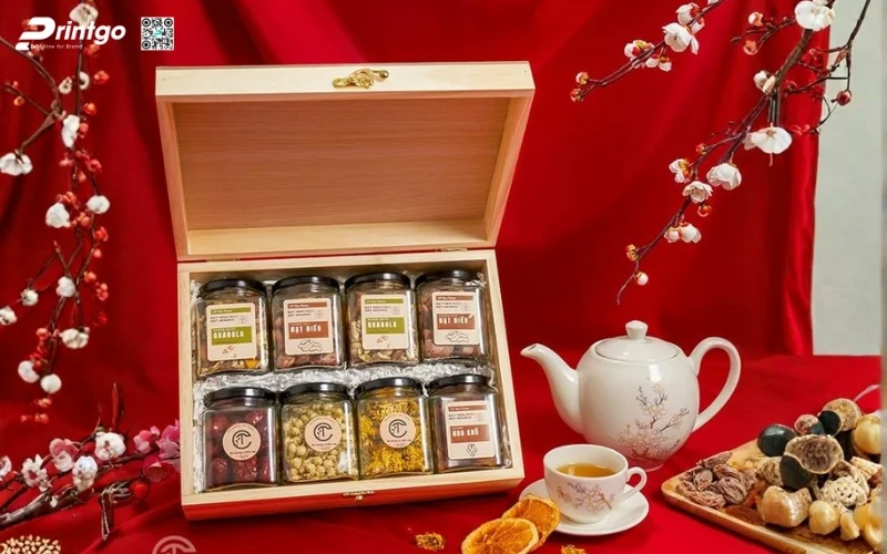 Mẫu hộp quà tết không rượu bằng gỗ