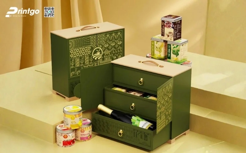 Hộp quà tết premium có hoạ tiết Á Đông 