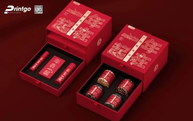 Hộp quà tết premium có hoạ tiết Á Đông 