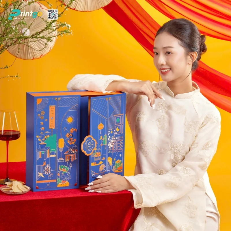 Hộp đựng quà Tết có sẵn Ngũ Phúc cao cấp 