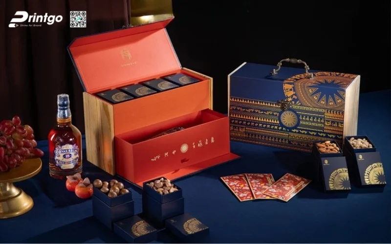 Hộp quà tết premium có hoạ tiết Á Đông 