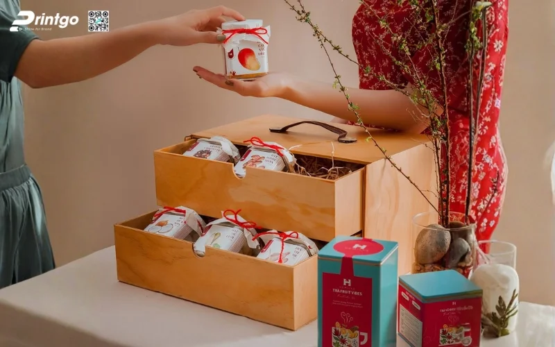 Mẫu hộp quà tết không rượu bằng gỗ