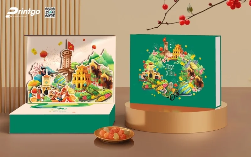 Hộp quà tết premium có hoạ tiết Á Đông 