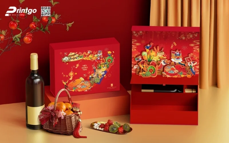 Hộp quà tết premium có hoạ tiết Á Đông 