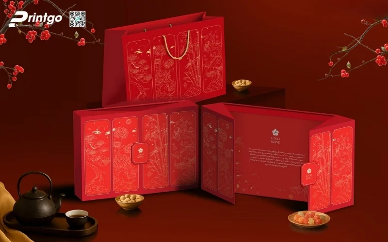 Hộp quà tết premium có hoạ tiết Á Đông 