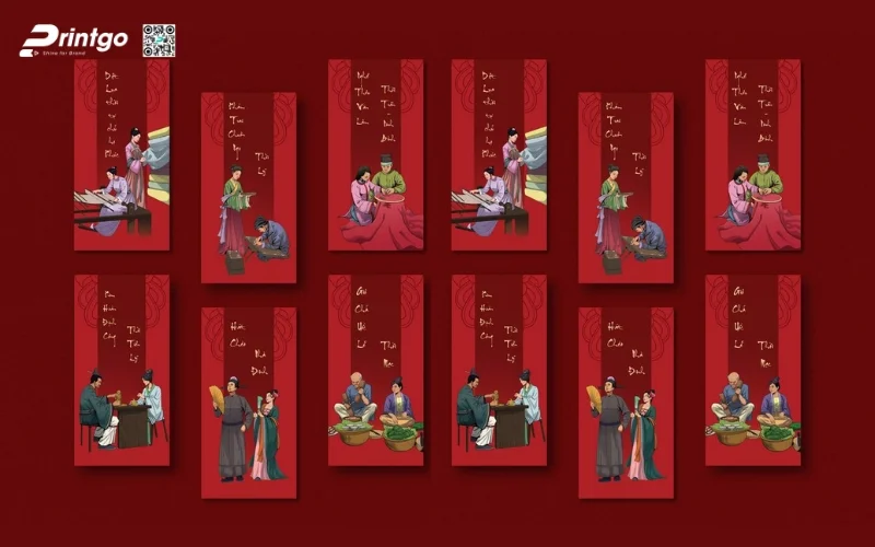 Mẫu bao lì xì con ngựa truyền thống, hoạ tiết Á Đông