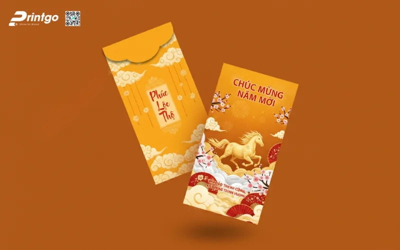 Mẫu bao lì xì con ngựa màu vàng tài lộc