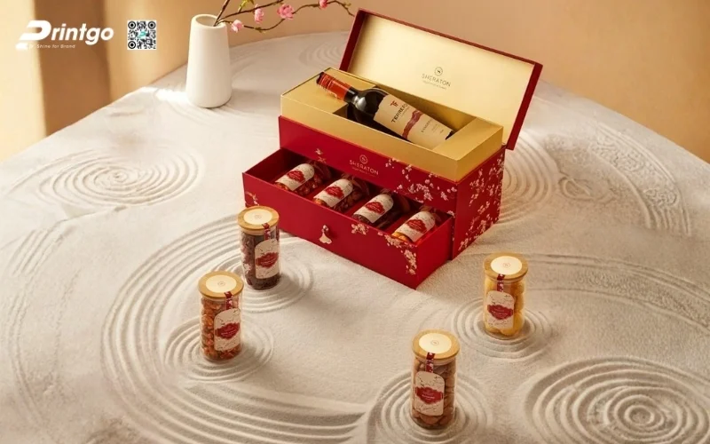 Mẫu hộp quà tết 6 món dạng 2 tầng