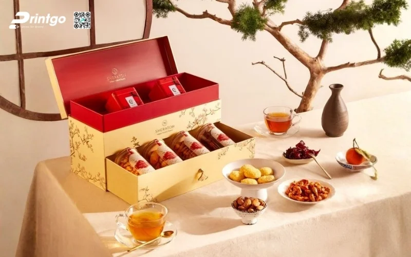 Mẫu hộp quà tết 6 món dạng 2 tầng