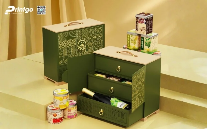 Mẫu hộp quà tết 6 món dạng 2 tầng