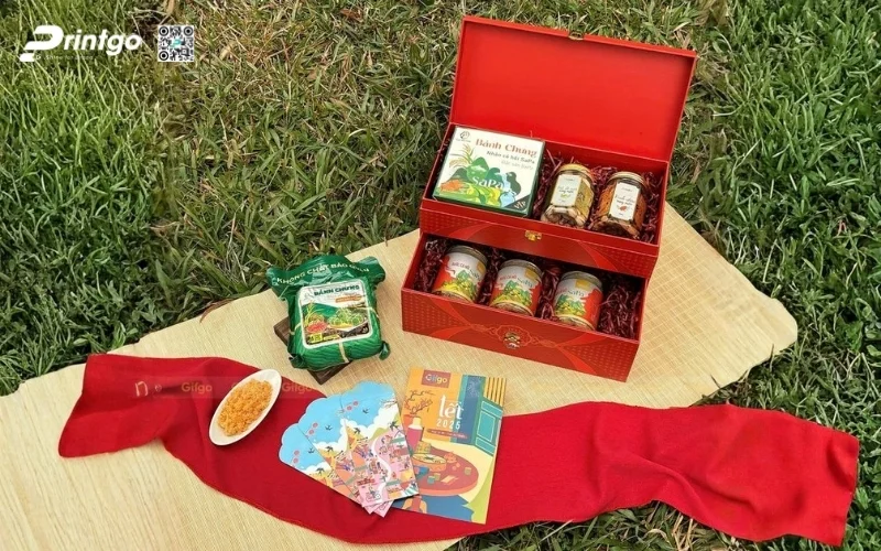 Mẫu hộp quà tết 6 món dạng 2 tầng