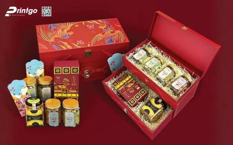 Mẫu hộp quà tết 6 món dạng 2 tầng