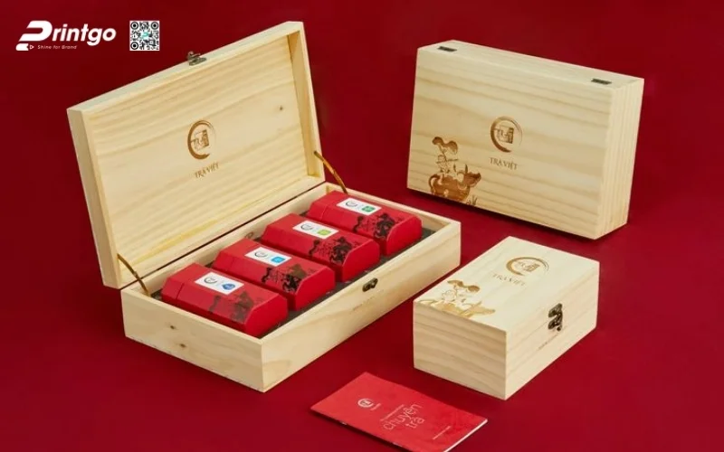Mẫu hộp quà tết 6 món bằng gỗ