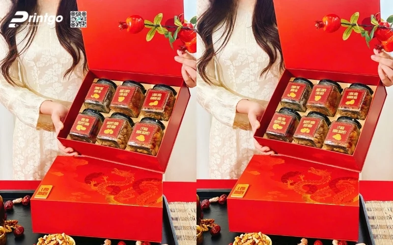 Mẫu hộp quà tết 6 món quy cách nắp lật