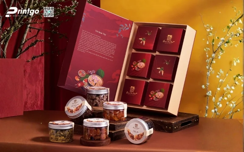 Mẫu hộp quà tết 6 món quy cách nắp lật