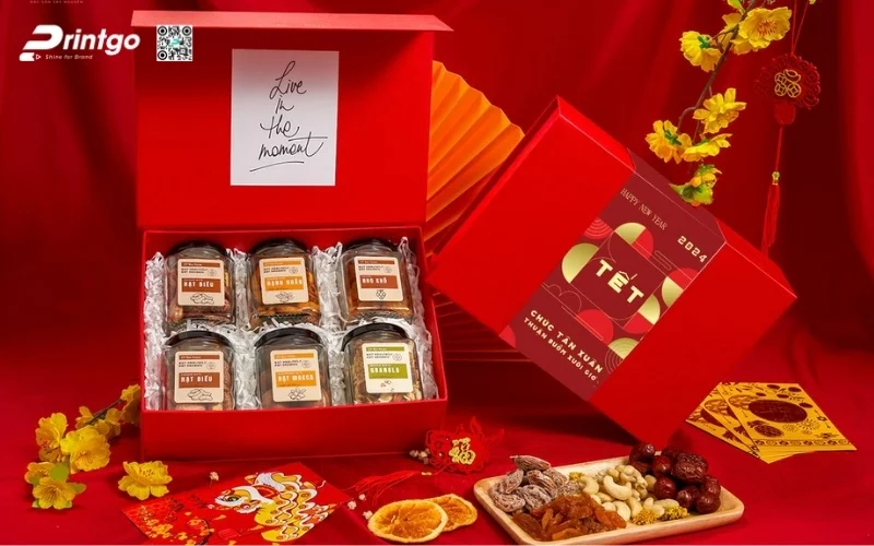 Mẫu hộp quà tết 6 món quy cách nắp lật