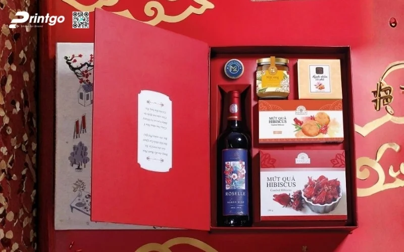 Mẫu hộp quà tết 6 món quy cách nắp lật