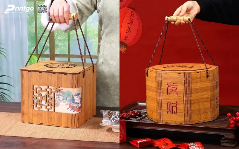Mẫu hộp quà tết bằng gỗ có quai xách độc đáo