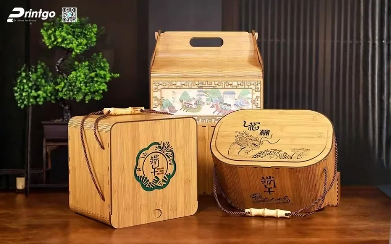 Mẫu hộp quà tết bằng gỗ có quai xách độc đáo
