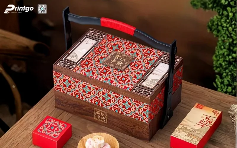 Mẫu hộp quà tết bằng gỗ có quai xách độc đáo