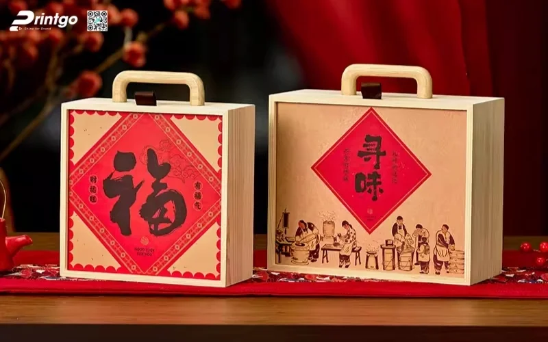 Mẫu hộp quà tết bằng gỗ có quai xách độc đáo