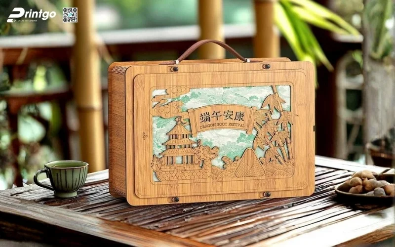 Mẫu hộp quà tết bằng gỗ có quai xách độc đáo