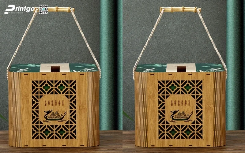 Mẫu hộp quà tết bằng gỗ có quai xách độc đáo