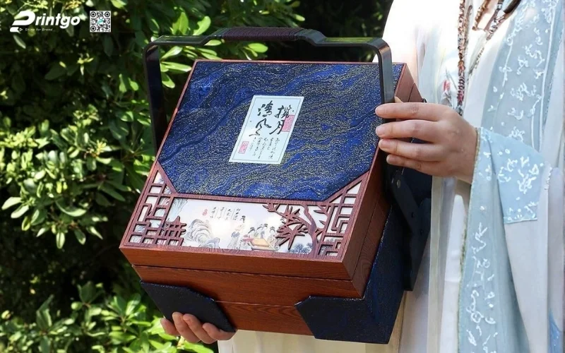 Mẫu hộp quà tết bằng gỗ 2 tầng sang trọng
