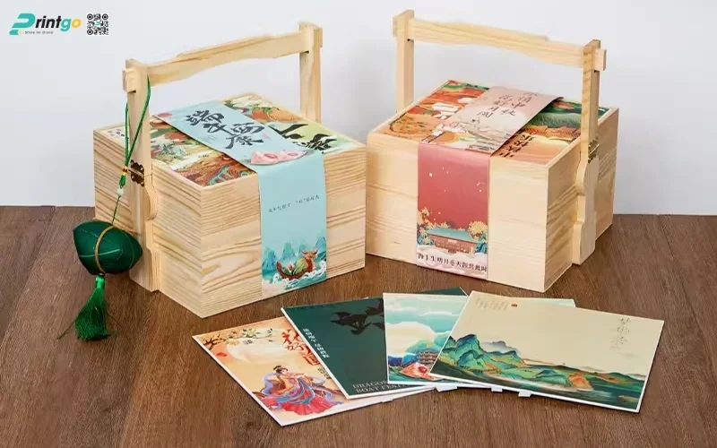 Mẫu hộp quà tết bằng gỗ 2 tầng sang trọng