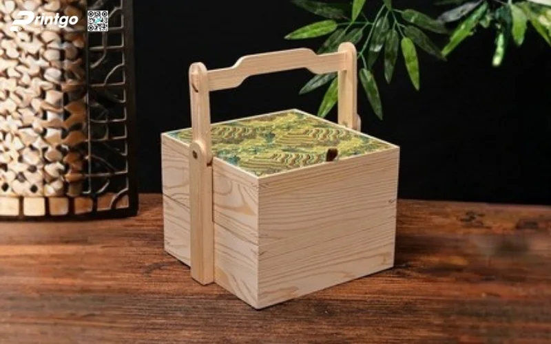 Mẫu hộp quà tết bằng gỗ 2 tầng sang trọng