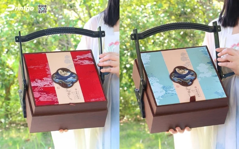 Mẫu hộp quà tết bằng gỗ 2 tầng sang trọng