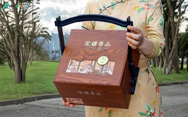 Mẫu hộp quà tết bằng gỗ 2 tầng sang trọng
