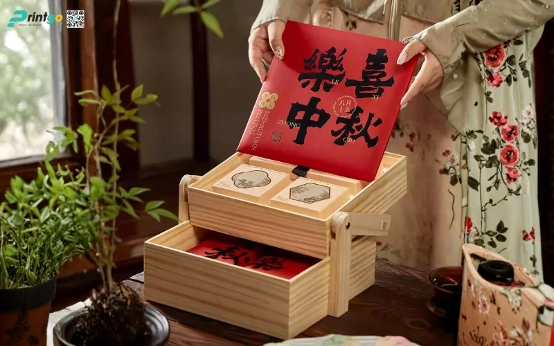 Mẫu hộp quà tết bằng gỗ 2 tầng sang trọng