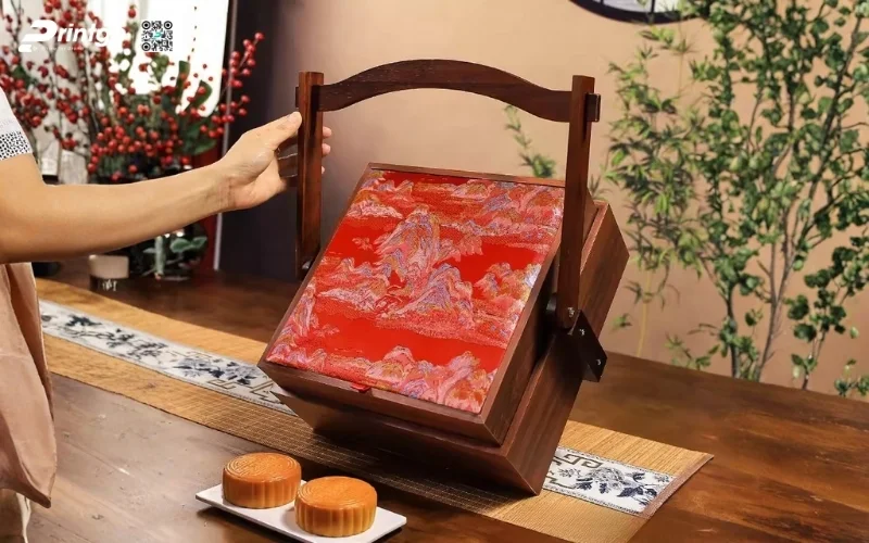 Mẫu hộp quà tết bằng gỗ 2 tầng sang trọng
