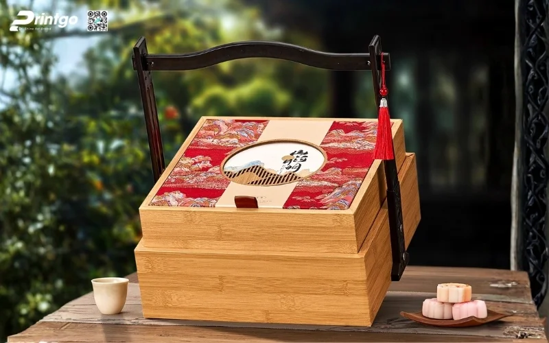 Mẫu hộp quà tết bằng gỗ 2 tầng sang trọng
